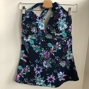 Jessica Simpson Swim Floral V Neck Tankini Navy Purple Blue White Size M